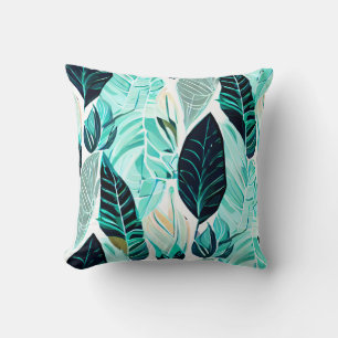 Green leaves in boho design cushion