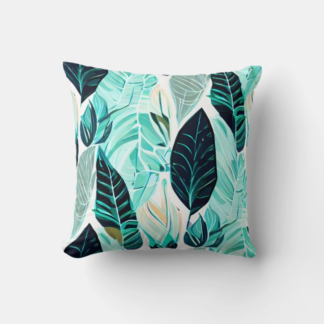 Green leaves in boho design cushion (Front)