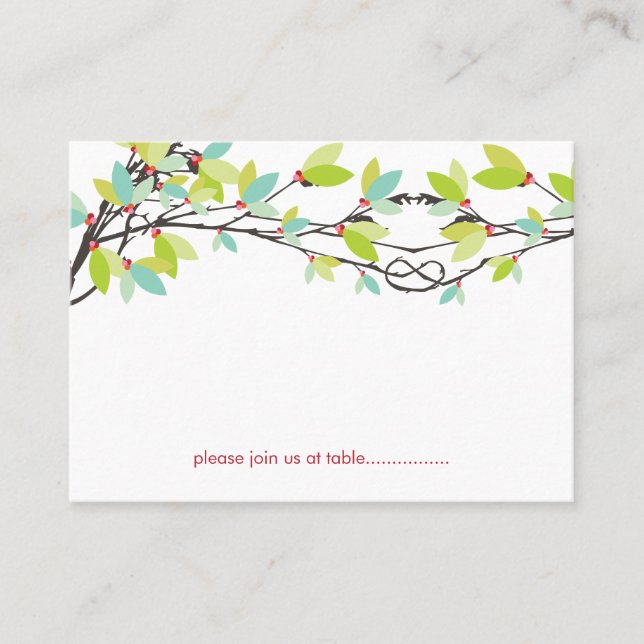 Green Leaves Knotted Love Trees Spring Wedding Place Card (Front)