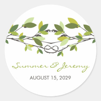 Green Leaves Knotted Love Trees Summer Wedding Classic Round Sticker