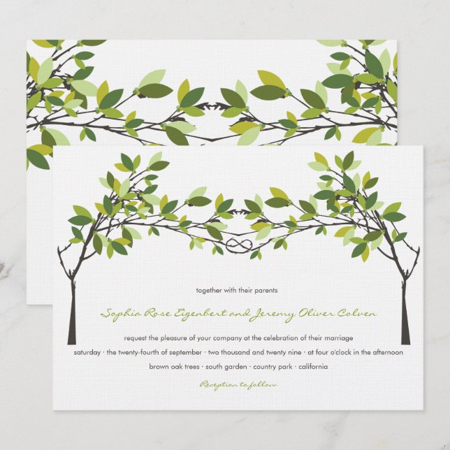 Green Leaves Knotted Love Trees Summer Wedding Invitation (Front/Back)