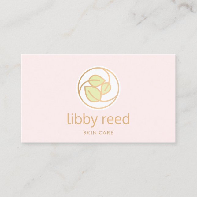 Green Leaves Logo Pink Beauty Spa Business Card (Front)