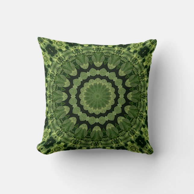 Green Leaves Mandala Cushion (Front)