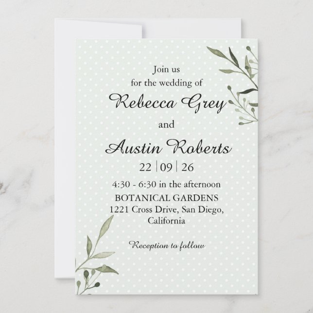 Green Leaves Modern  Minimalist Greenery Wedding Invitation (Front)