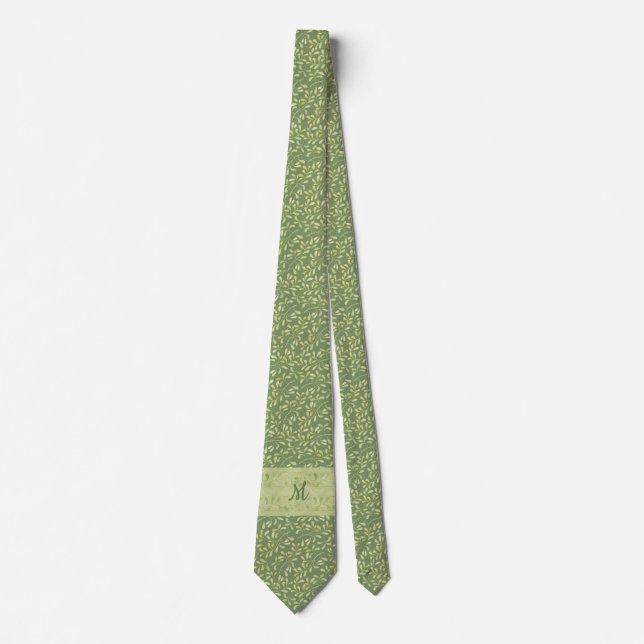 Green Leaves Monogram Tie Gift for Dad, Husband (Front)