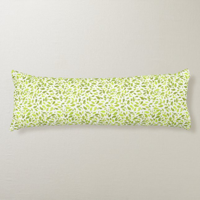 Green Leaves Nature Print, Plant Leaf Pattern Body Cushion (Front)