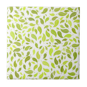 Green Leaves Nature Print, Plant Leaf Pattern Ceramic Tile