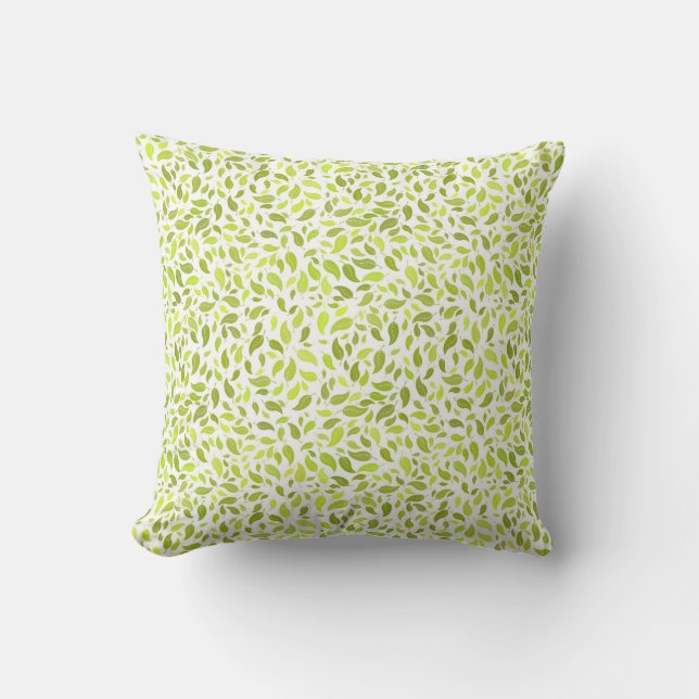 Green Leaves Nature Print, Plant Leaf Pattern Cushion (Front)