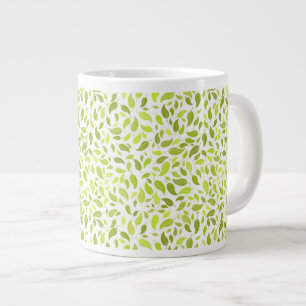 Green Leaves Nature Print, Plant Leaf Pattern Large Coffee Mug