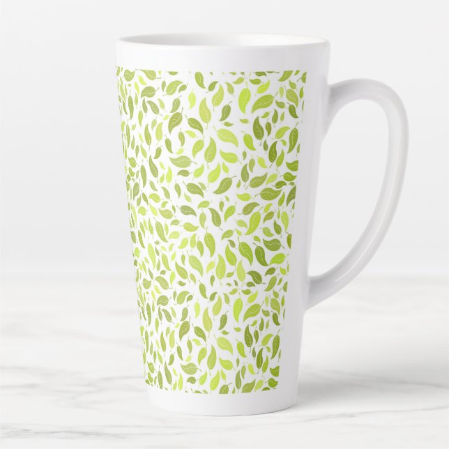 Green Leaves Nature Print, Plant Leaf Pattern Latte Mug (Right)