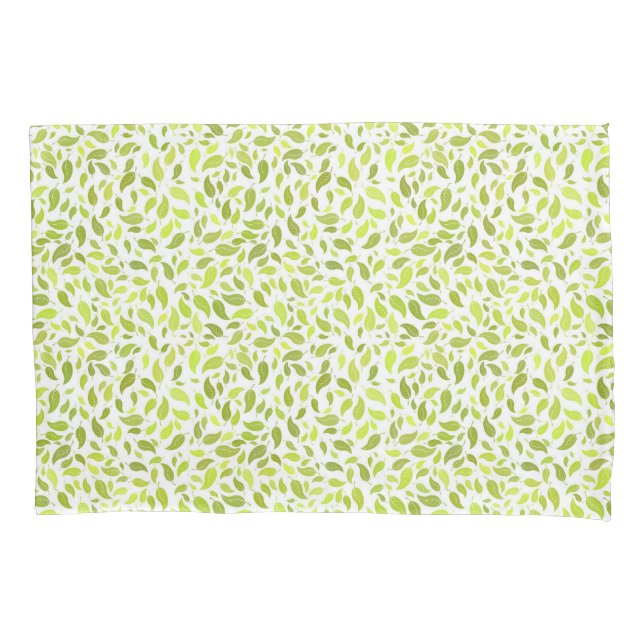 Green Leaves Nature Print, Plant Leaf Pattern Pillowcase (Front)