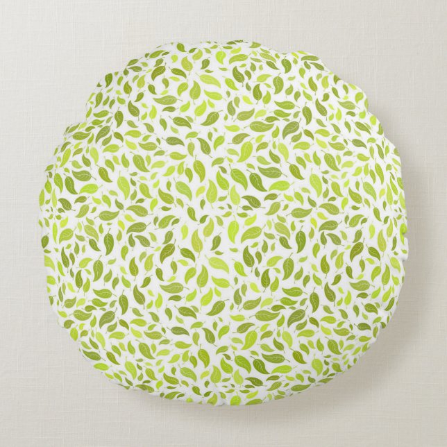 Green Leaves Nature Print, Plant Leaf Pattern Round Cushion (Front)