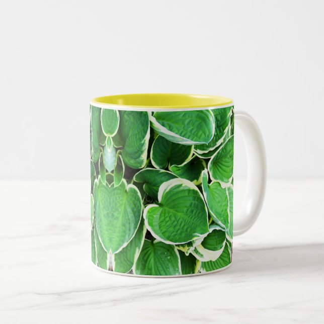 Green leaves of a Hosta  Two-Tone Coffee Mug (Front Right)