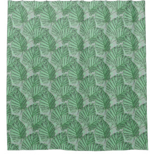 Green leaves on a gray stone. shower curtain