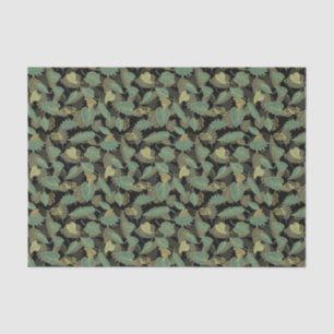 Green Leaves On Black Background Tissue Paper