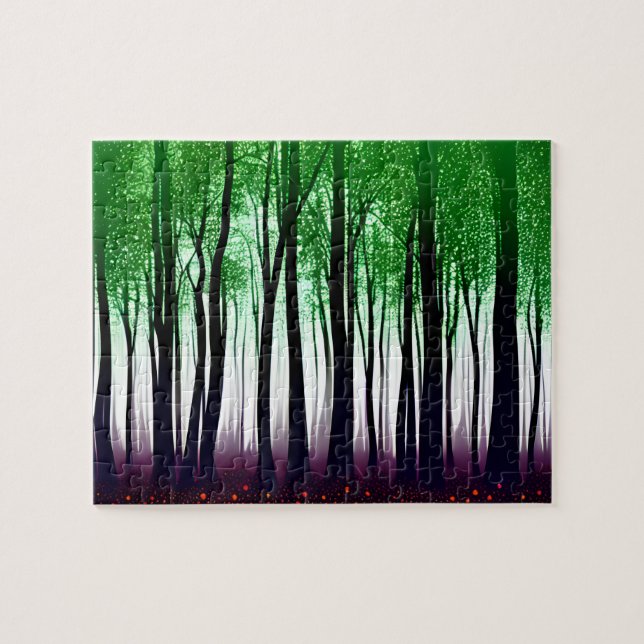 Green Leaves on Black Silhouette Trees Jigsaw Puzzle (Horizontal)