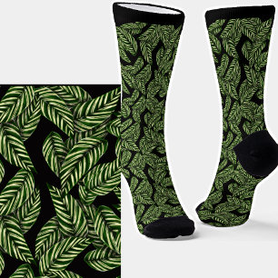 Green Leaves on Black Socks