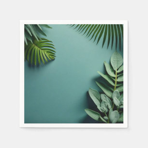 Green Leaves on Dusty Blue Napkin