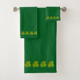Green Leaves on Green Bath Towel Set