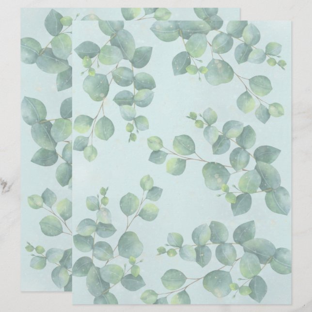 Green Leaves on Pale Green Background Craft Paper (Front/Back)