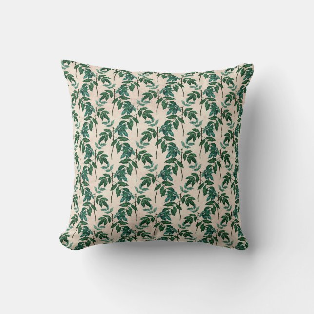 Green Leaves on Tan Cushion (Front)