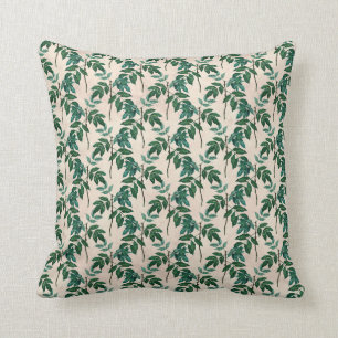 Green Leaves on Tan Cushion