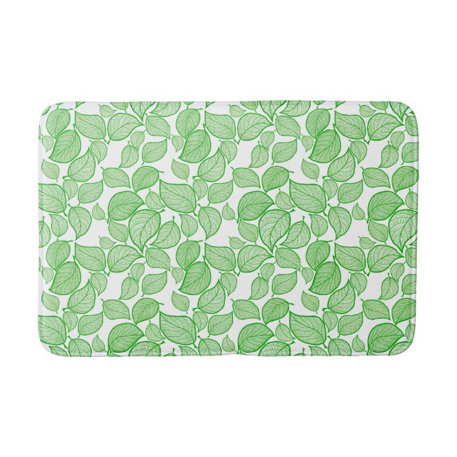 Green Leaves on White Bath Mat (Front)