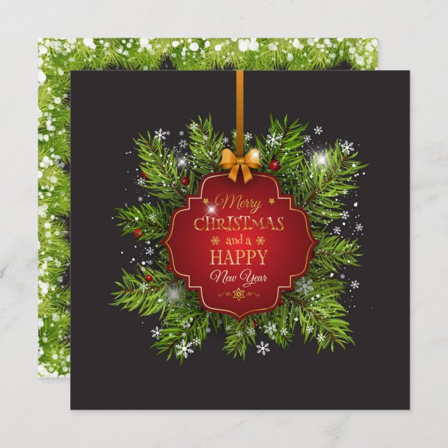Green Leaves Ornament Christmas Party | Invitation (Front/Back)
