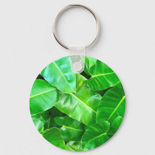 Green leaves Palm Leaf tropical foliage jungle  Key Ring (Front)