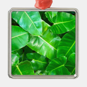 Green leaves Palm Leaf tropical foliage jungle  Metal Ornament