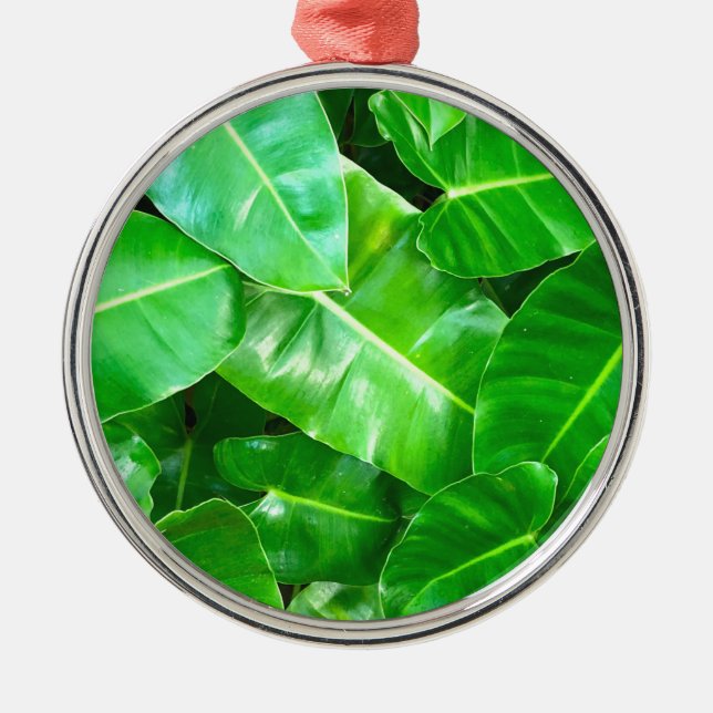 Green leaves Palm Leaf tropical foliage jungle  Metal Ornament (Front)