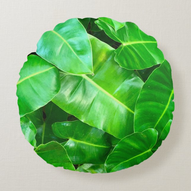 Green leaves Palm Leaf tropical foliage jungle  Round Cushion (Front)