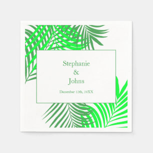 Green Leaves Palm Tree Art Elegant Wedding Napkin