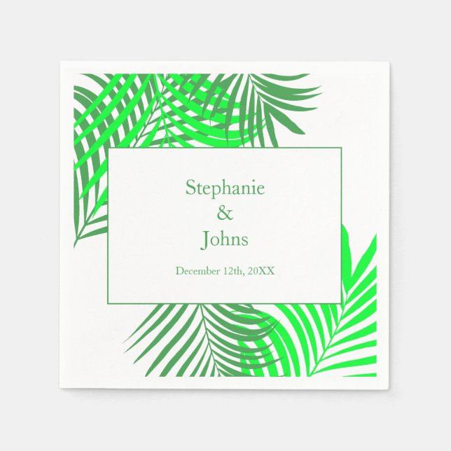 Green Leaves Palm Tree Art Elegant Wedding Napkin (Front)