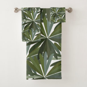 Green Leaves Pattern Bath Towel Set
