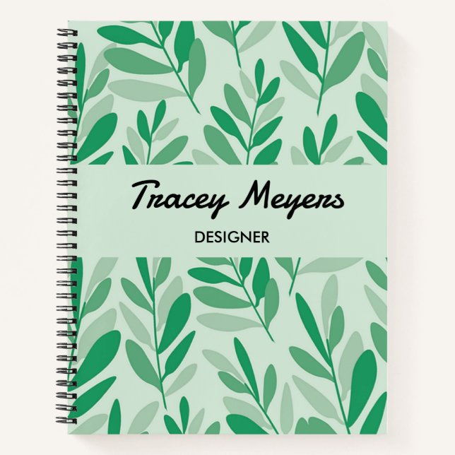 Green leaves pattern business notebook (Front)