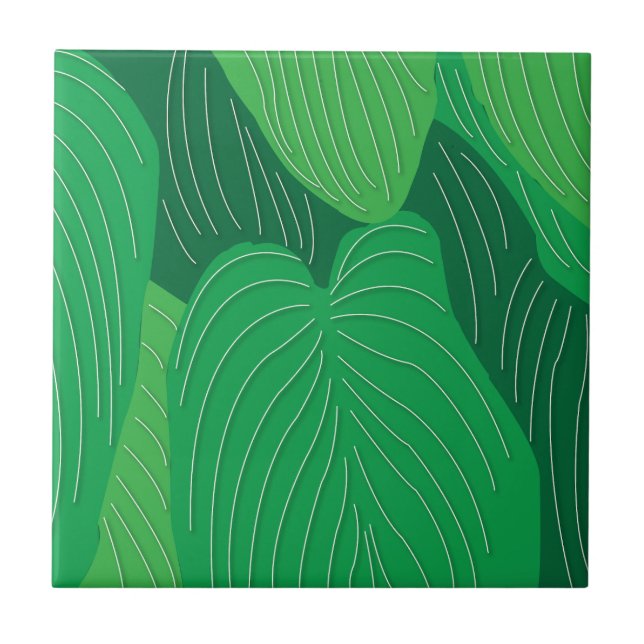 Green Leaves Pattern  Ceramic Tile (Front)