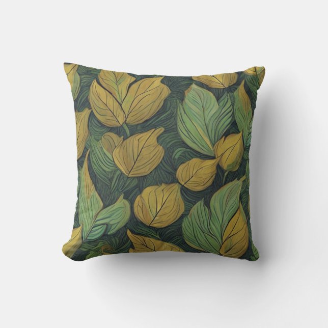 Green leaves pattern cushion (Front)