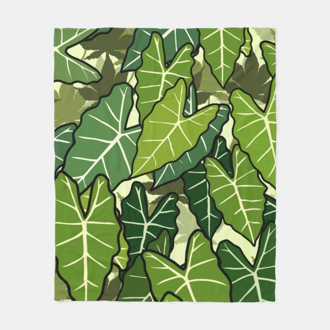 Green Leaves Pattern  Fleece Blanket (Front)
