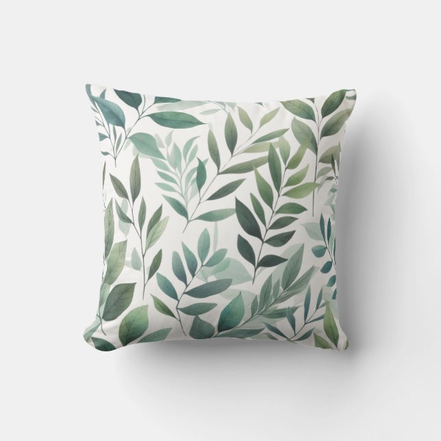 Green Leaves Pattern Foliage Rustic Leaf Cushion (Front)