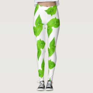 Green leaves pattern leggings