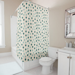 Green Leaves Pattern on Beige Background Shower Curtain