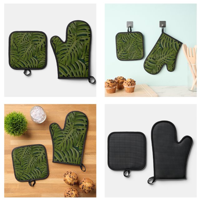 Green Leaves Pattern Oven Mitt & Pot Holder Set (Green Leaves Pattern Oven Mitt & Pot Holder Set
)