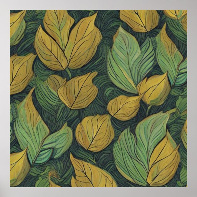 Green leaves pattern poster (Front)