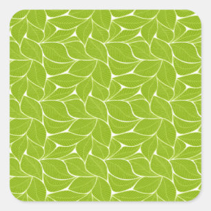 Green leaves pattern square sticker
