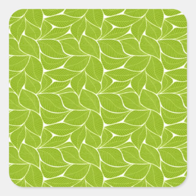 Green leaves pattern square sticker (Front)