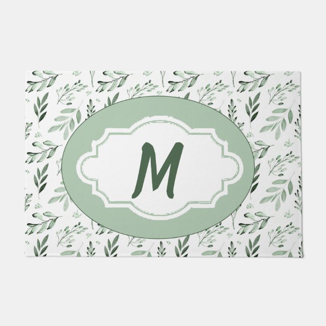 Green leaves  personalised   doormat (Front)