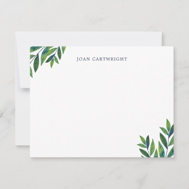 Green Leaves Personalised Stationery Card (Front)