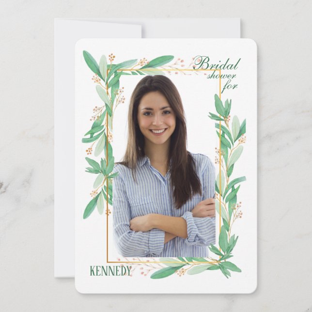 Green Leaves Photo Invitation (Front)