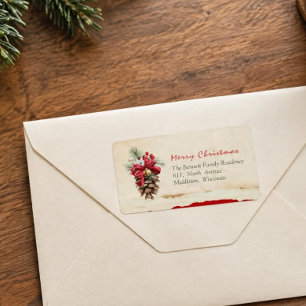 Green Leaves Pine Red Holly Berries Return Address Label